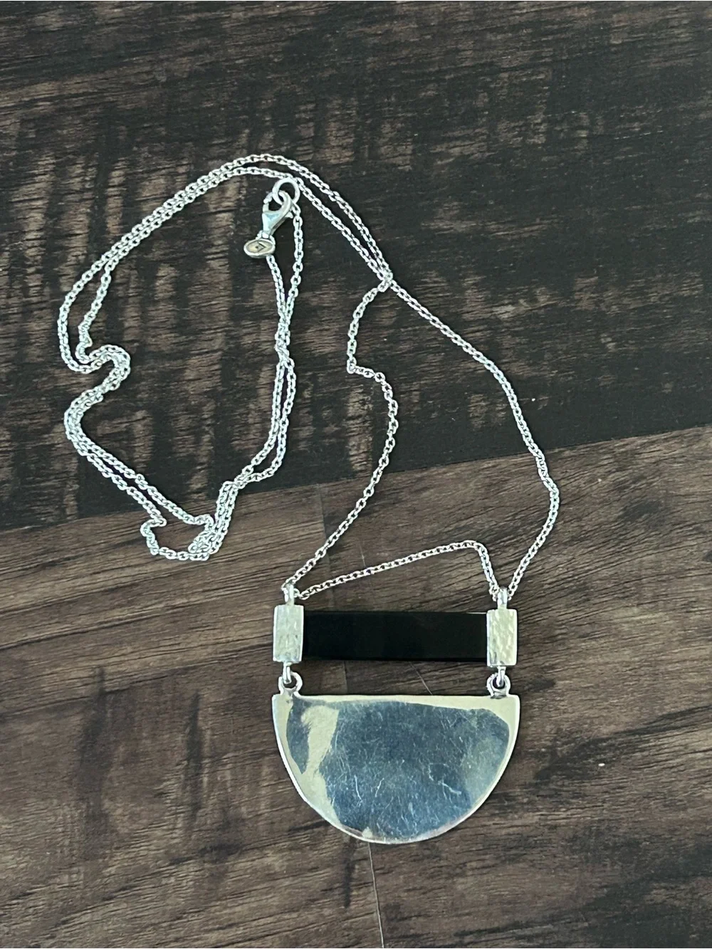 Silpada Sterling Silver Half Moon Onyx Bar Pendant Statement Long Necklace